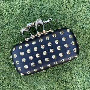 Studded Black Clutch with Gold Accents
